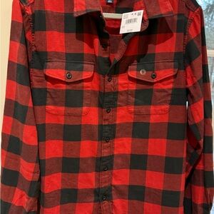 American Eagle Outfitters Red and Black Checkered Men's Shirt